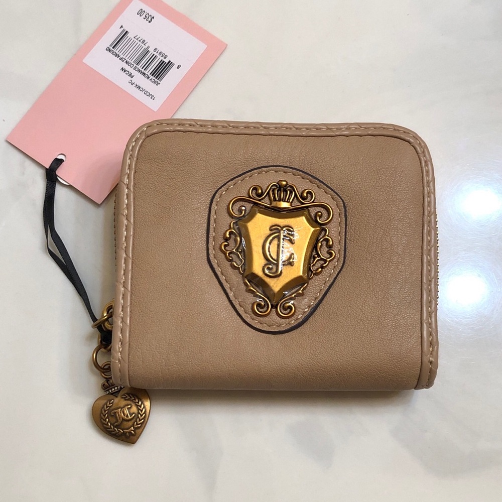 Juicy Couture Pecan Juicy Romance Small ZA Bifold Coin Card Wallet NWT